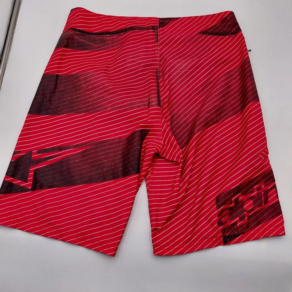 Alpinestars Mens 36 Board Shorts Red Pinstripe Graphic Swim Trunks Surf